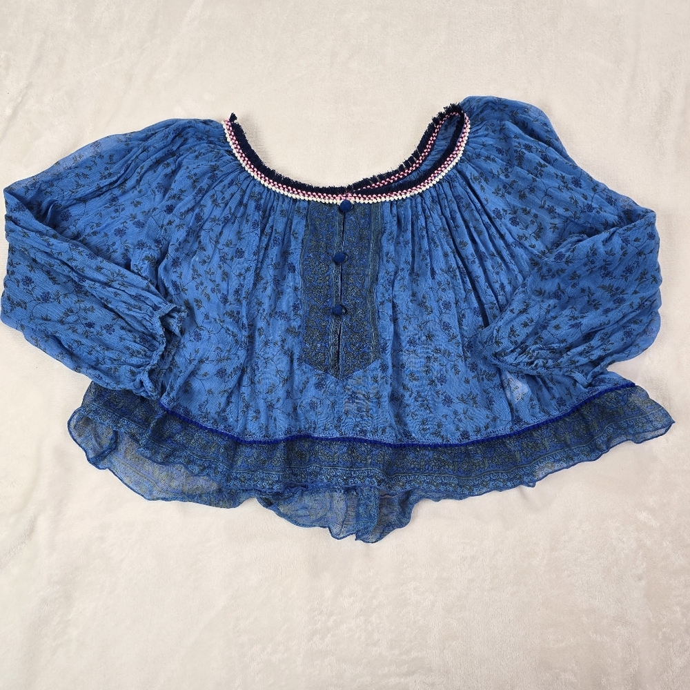 FLAWS Poupette St. Barth Blue gauze cotton Crop  top  1